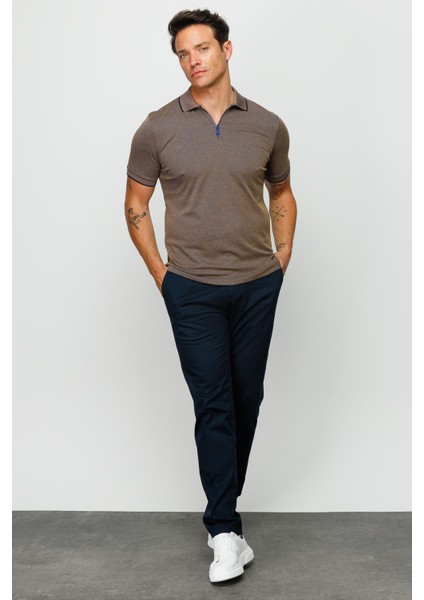 Erkek Fermuarlı Polo Yaka T-Shirt S.kahve