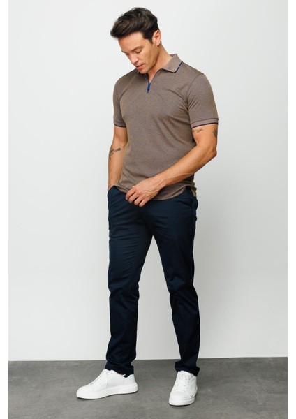 Erkek Fermuarlı Polo Yaka T-Shirt S.kahve