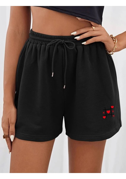 Kadın Kısa Şort Baskılı Tasarım Rahat Kesim Yazlık