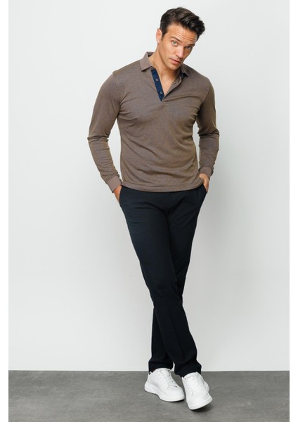 Erkek Polo Yaka Uzun Kollu Sweatshirt S.kahve fiyatları