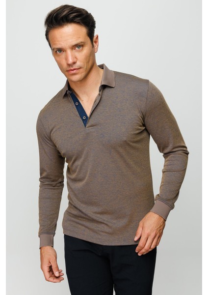 Erkek Polo Yaka Uzun Kollu Sweatshirt S.kahve modelleri