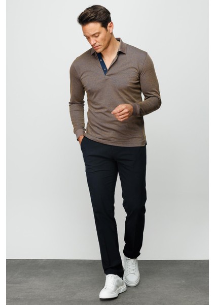 Erkek Polo Yaka Uzun Kollu Sweatshirt S.kahve fırsatları