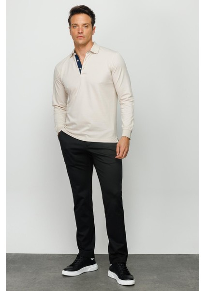 Erkek Polo Yaka Uzun Kollu Sweatshirt Taş