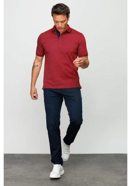 Erkek Polo Yaka Jakarlı Cepli T-Shirt Bordo modelleri