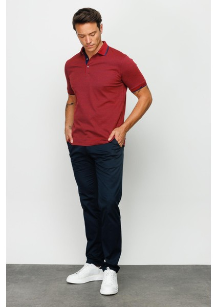 Erkek Polo Yaka Jakarlı Cepli T-Shirt Bordo fırsatları