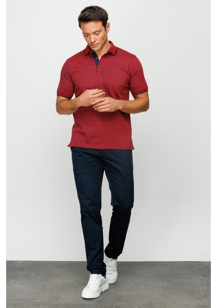Erkek Polo Yaka Jakarlı Cepli T-Shirt Bordo indirimleri