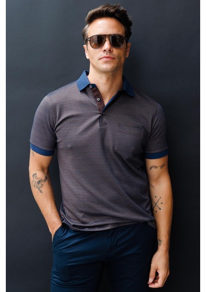 Erkek Polo Yaka Cepli Jakarlı Tshirt Kahve modelleri
