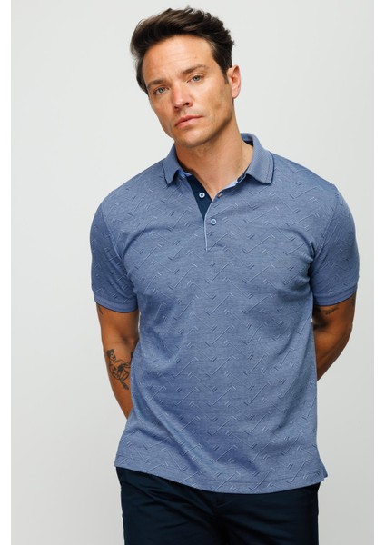 Erkek Polo Yaka Jakarlı Düğmeli Cepli T-Shirt Lacivert fiyatları