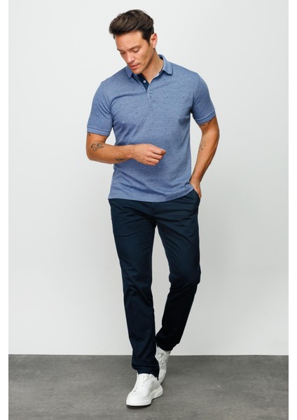 Erkek Polo Yaka Jakarlı Düğmeli Cepli T-Shirt Lacivert fırsatları