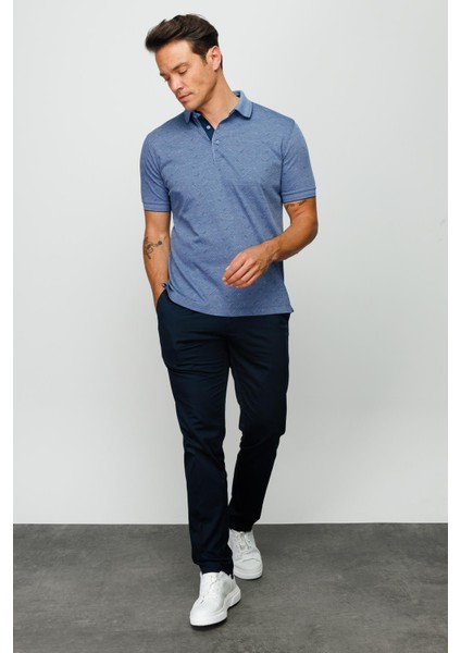 Erkek Polo Yaka Jakarlı Düğmeli Cepli T-Shirt Lacivert indirimleri