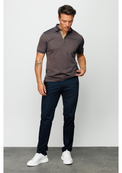 Erkek Polo Yaka Jakarlı Düğmeli T-Shirt Kahve modelleri