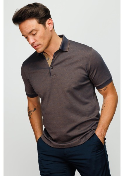 Erkek Polo Yaka Jakarlı Düğmeli T-Shirt Kahve fırsatları