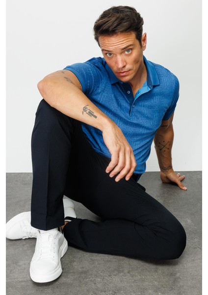 Erkek Polo Yaka Jakarlı Kısa Kollu T-Shirt Saks fiyatları