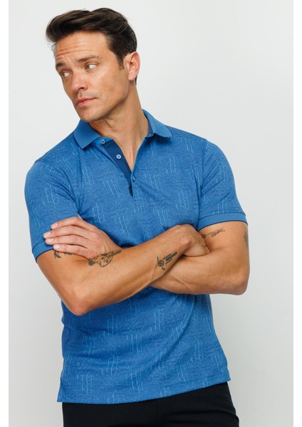 Erkek Polo Yaka Jakarlı Kısa Kollu T-Shirt Saks modelleri