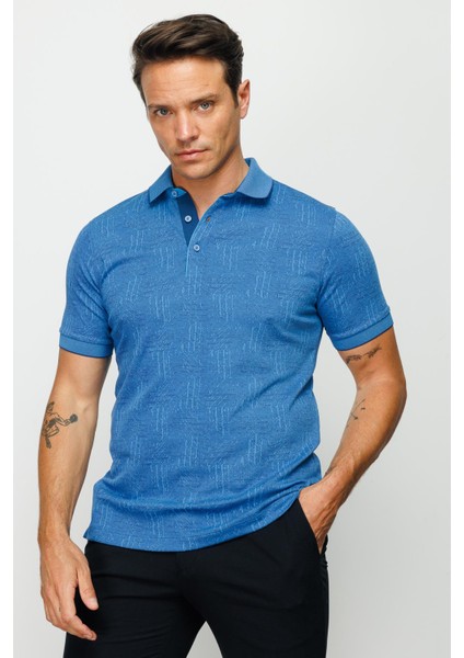 Erkek Polo Yaka Jakarlı Kısa Kollu T-Shirt Saks fırsatları