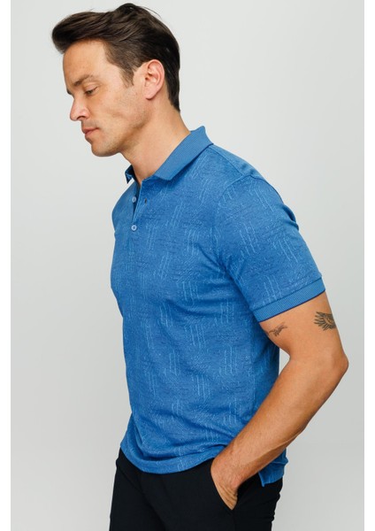 Erkek Polo Yaka Jakarlı Kısa Kollu T-Shirt Saks indirimleri