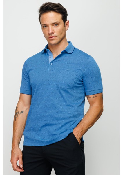 Erkek Polo Yaka Jakarlı Düğmeli Cepli T-Shirt Saks fırsatları