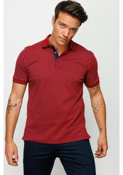 Erkek Polo Yaka Jakarlı Düğmeli Cepli T-Shirt Bordo