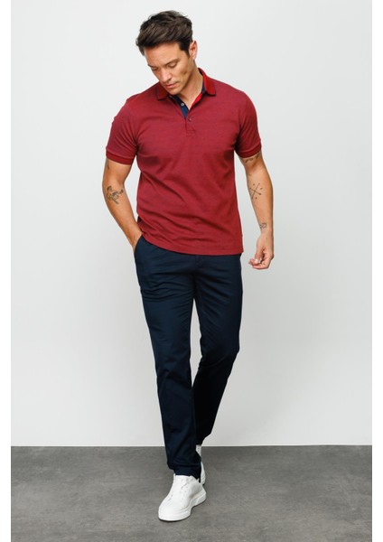 Erkek Polo Yaka Jakarlı Düğmeli Cepli T-Shirt Bordo modelleri