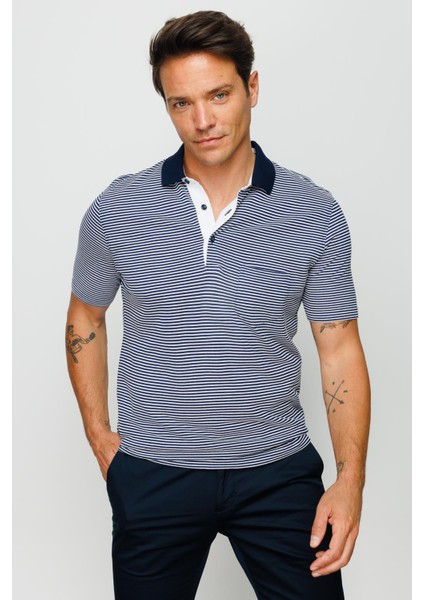 Erkek Merserize T-Shirt Lacivert