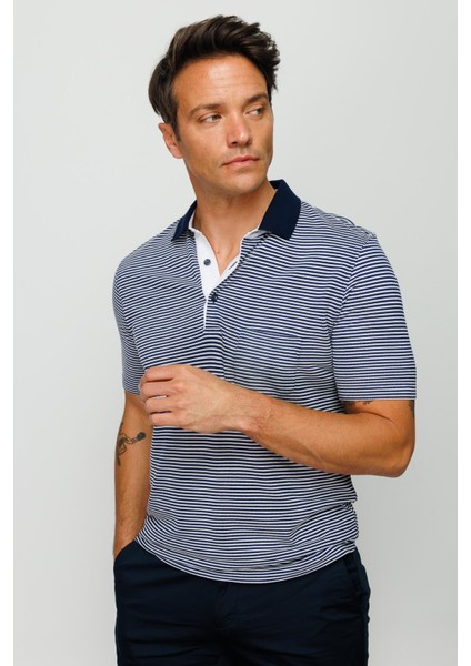 Erkek Merserize T-Shirt Lacivert
