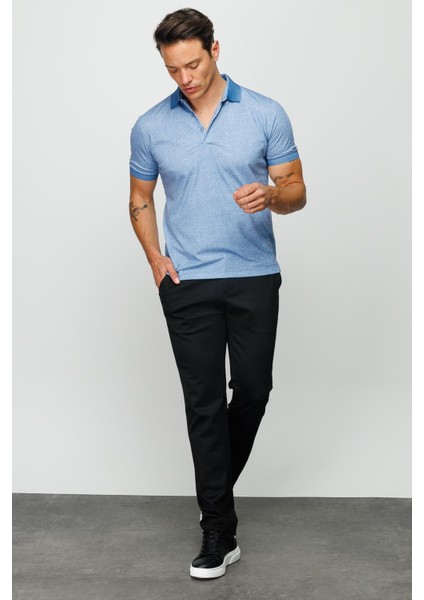 Erkek Polo Yaka Keten Baskılı T-Shirt Lacivert fiyatları