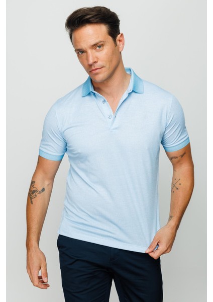 Erkek Polo Yaka Keten Baskılı T-Shirt Turkuaz fırsatları