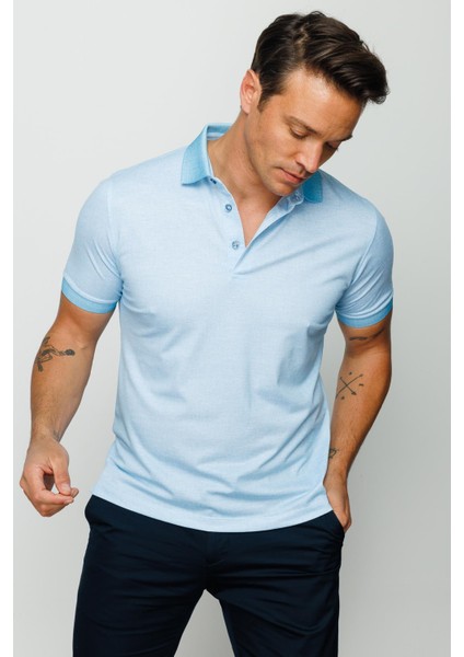Erkek Polo Yaka Keten Baskılı T-Shirt Turkuaz indirimleri