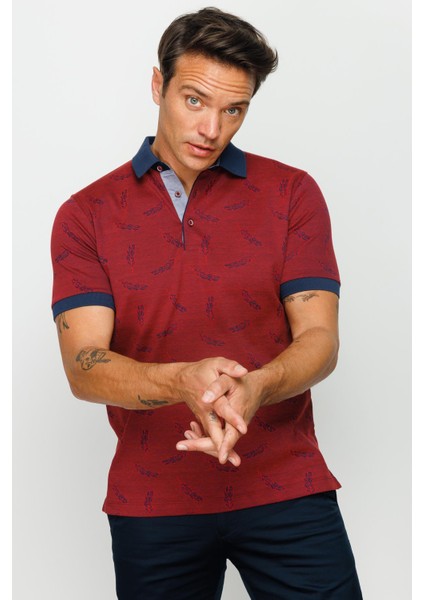 Erkek Polo Yaka Tüy Desenli T-Shirt Bordo fiyatları