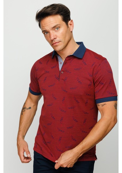 Erkek Polo Yaka Tüy Desenli T-Shirt Bordo modelleri