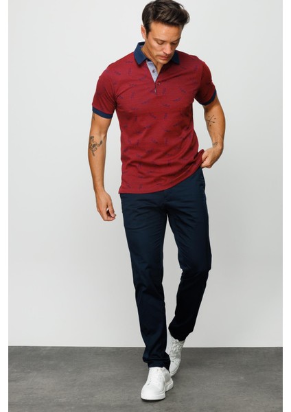 Erkek Polo Yaka Tüy Desenli T-Shirt Bordo fırsatları