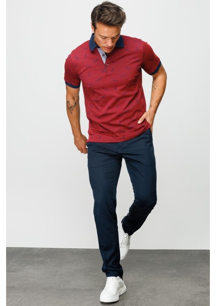 Erkek Polo Yaka Tüy Desenli T-Shirt Bordo indirimleri