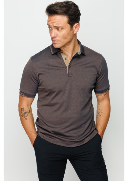 Erkek Polo Yaka Jakarlı Cepli T-Shirt Kahve
