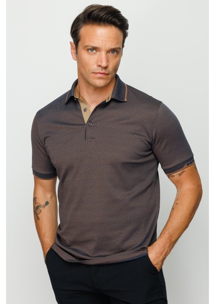 Erkek Polo Yaka Jakarlı Cepli T-Shirt Kahve fiyatları