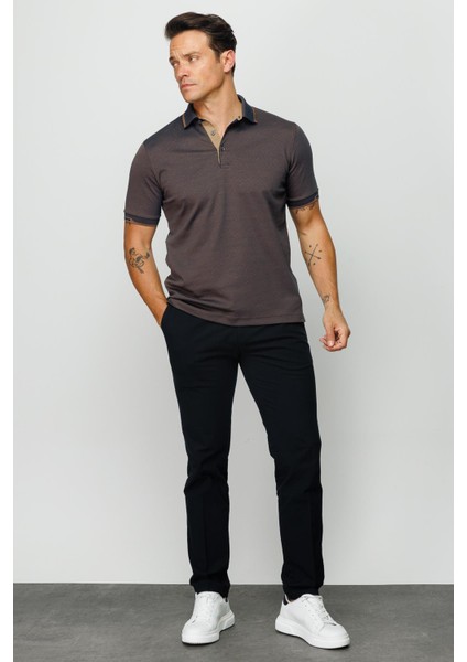 Erkek Polo Yaka Jakarlı Cepli T-Shirt Kahve modelleri