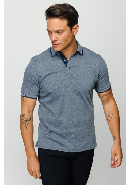 Erkek Polo Yaka Jakarlı Cepli T-Shirt Füme