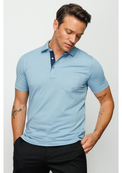Erkek Polo Yaka Düğmeli Cepli T-Shirt H.mavi fiyatları