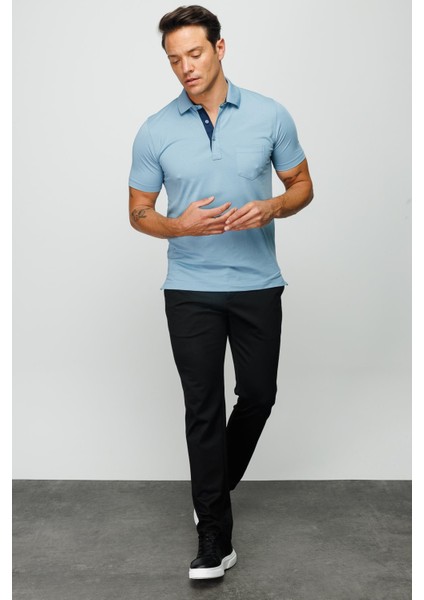 Erkek Polo Yaka Düğmeli Cepli T-Shirt H.mavi fırsatları