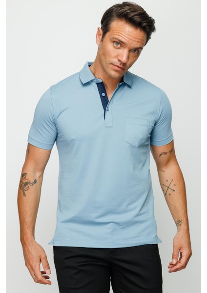 Erkek Polo Yaka Düğmeli Cepli T-Shirt H.mavi indirimleri