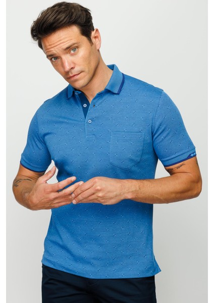 Erkek Polo Yaka Jakarlı T-Shirt Saks