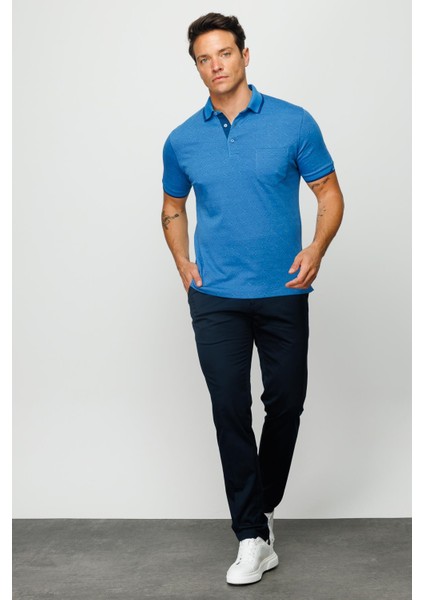 Erkek Polo Yaka Jakarlı T-Shirt Saks modelleri