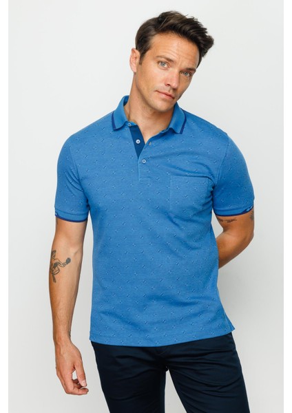 Erkek Polo Yaka Jakarlı T-Shirt Saks indirimleri