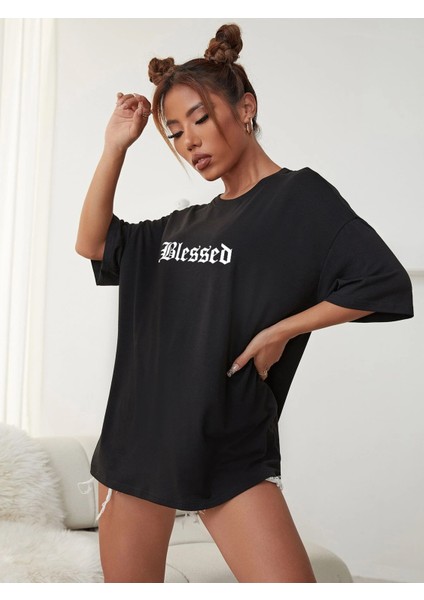 Kadın Belesed Baskılı Oversize Tshirt Daxis Sportwear Company