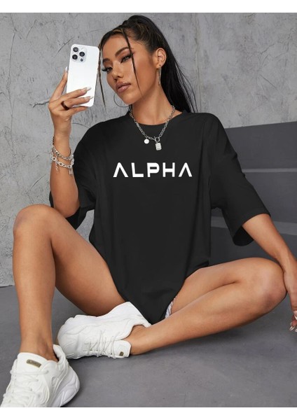 Alpha Baskılı Kadın Oversize Tshirt - Daxis Sportwear Company