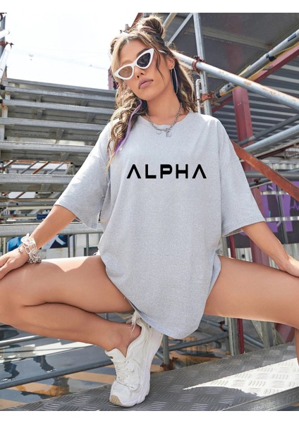 DAXİS Sportwear Company Alpha Baskılı Kadın Oversize Tshirt - Daxis Sportwear Company