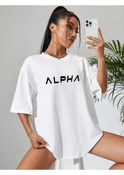 Alpha Baskılı Kadın Oversize Tshirt - Daxis Sportwear Company