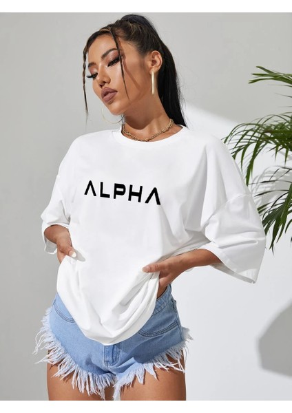 Alpha Baskılı Kadın Oversize Tshirt - Daxis Sportwear Company