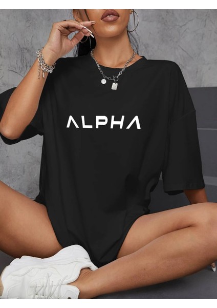 Alpha Baskılı Kadın Oversize Tshirt - Daxis Sportwear Company