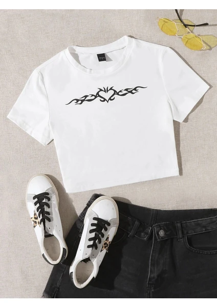 DAXİS Sportwear Company Baskılı Crop Tshirt Daxis Sportwear Company