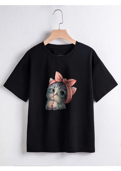 Kadın Sevimli Kedi Baskılı Oversize Tshirt Daxis Sportwear Company fiyatları
